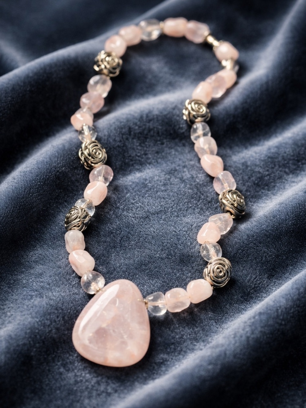 Rose Quartz Statement Pendant Necklace - Pink